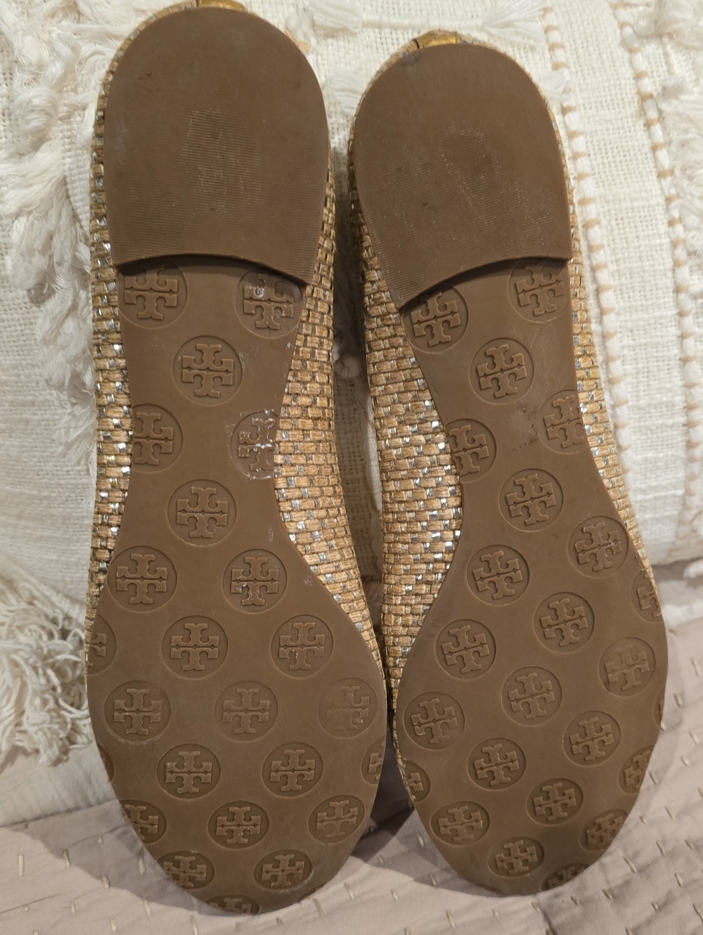 Tory Burch Metallic Gold Woven Logo Ballet Flats Size 11 M - Picture 5 of 9